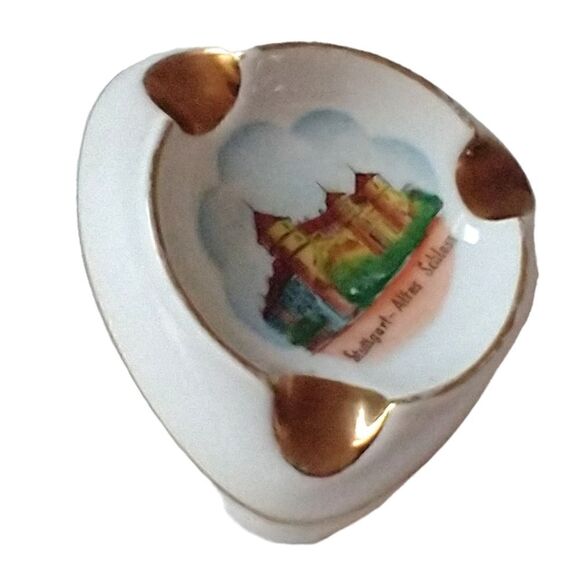 RW Bavaria Porcelain Ashtray Dish Gold Trim Stuttgart Altes Schloss Trinket Vtg. - Picture 4 of 16